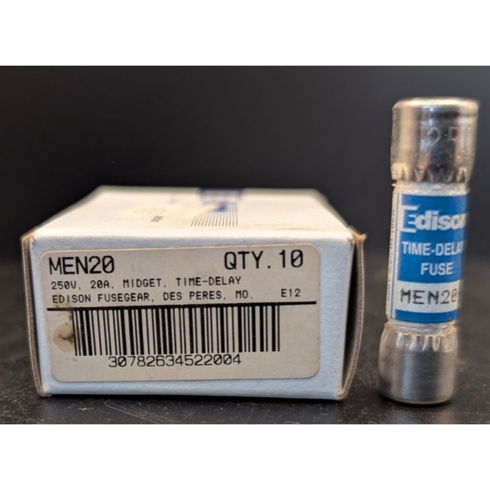Edison MEN20 Time‑Delay Fuse Box 250V 20A Midget NOS Qty 10 Industrial